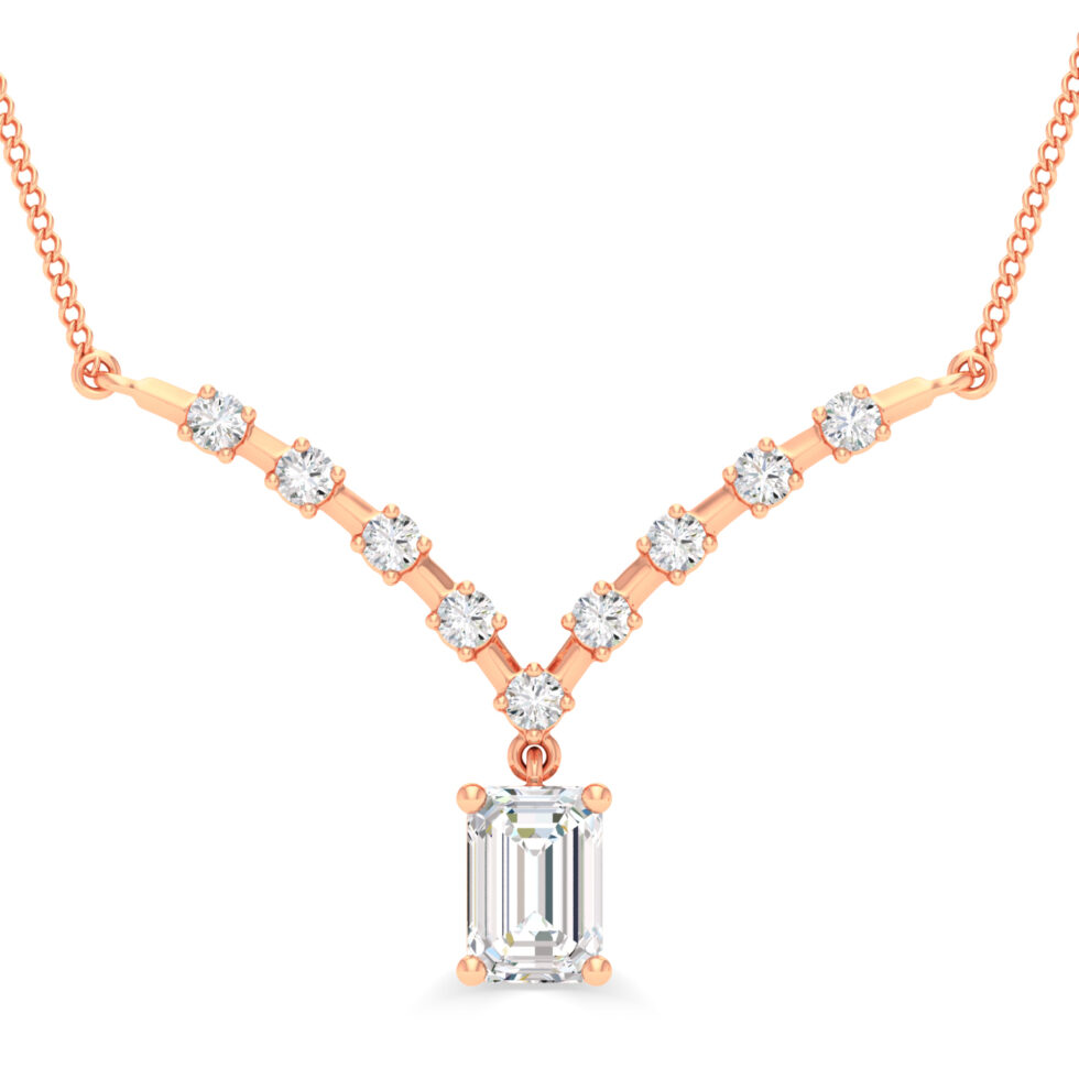 LAB GROWN DIAMOND DROP EMERALD PENDANT NECKLACE