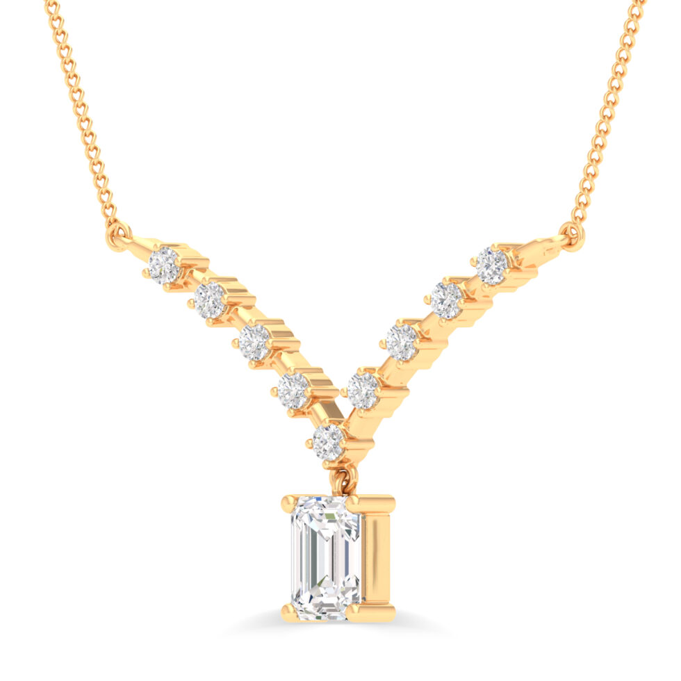 LAB GROWN DIAMOND DROP EMERALD PENDANT NECKLACE